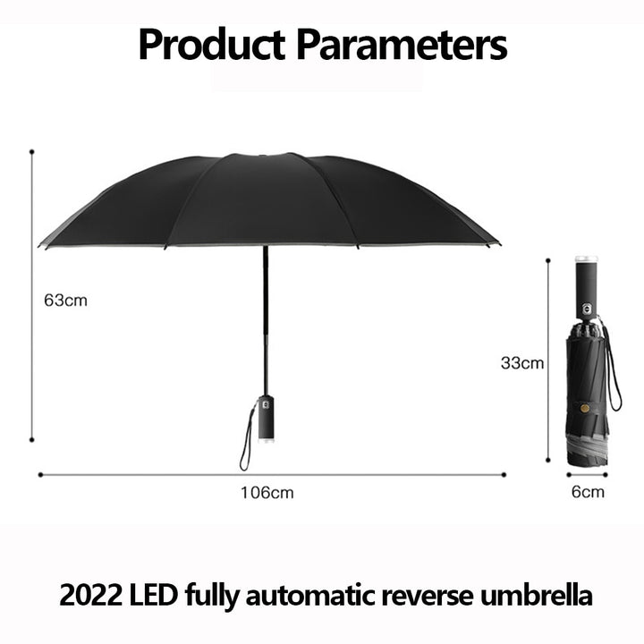 Fully Automatic Reverse Folding Umbrella With LED Flashlight