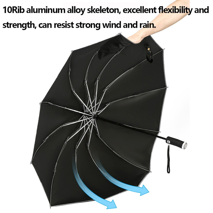 Fully Automatic Reverse Folding Umbrella With LED Flashlight