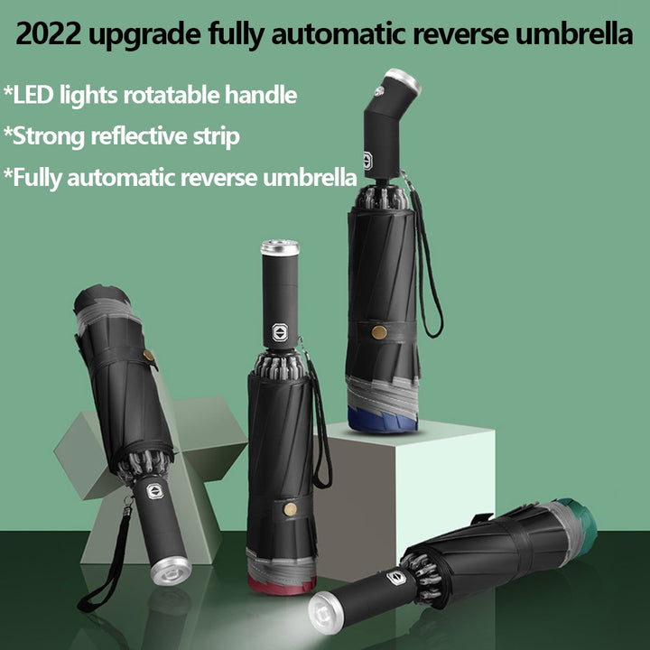 Fully Automatic Reverse Folding Umbrella With LED Flashlight